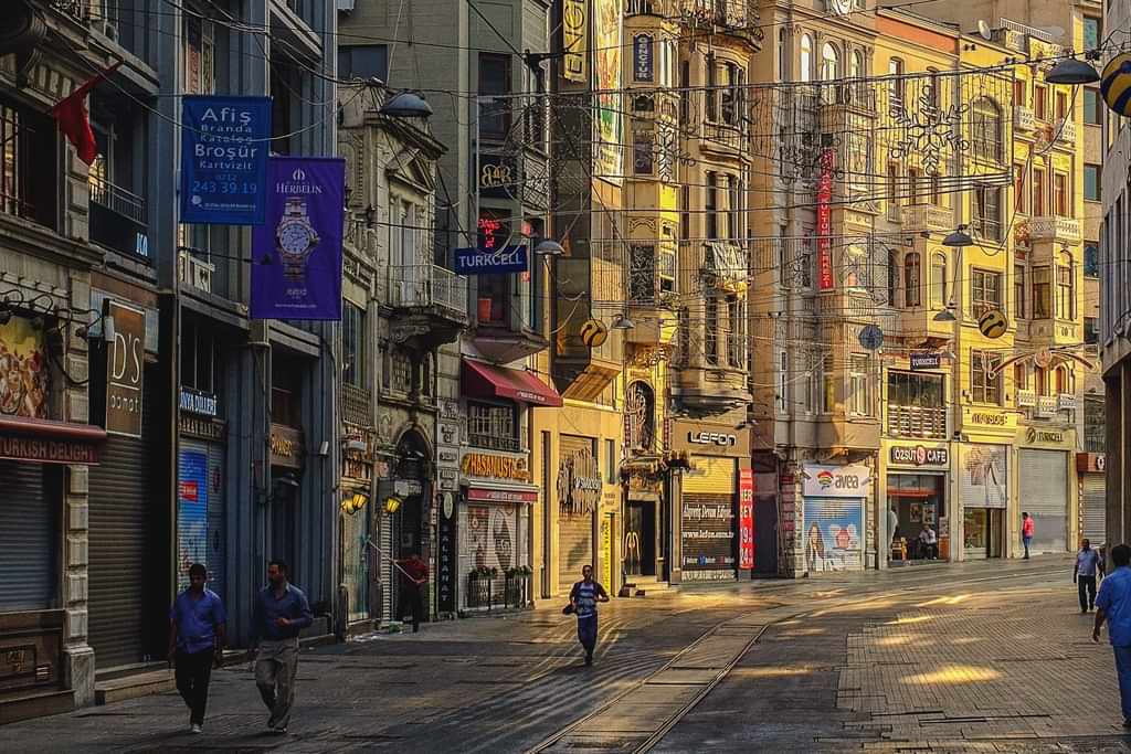 Peoples in ancient street of Istanbul, Istiklal street shops