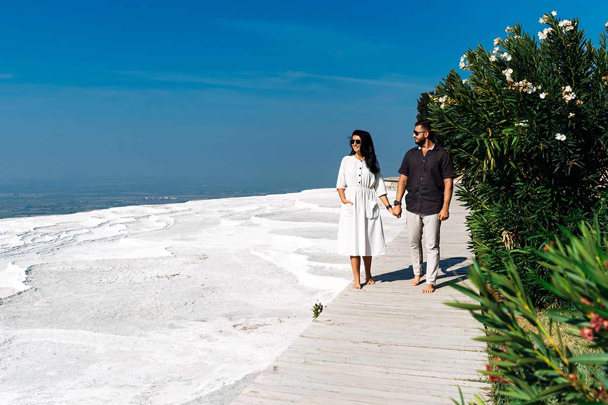 Couple Traveling Love Walking in Pamukkale