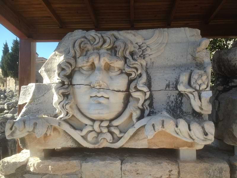 Medus figure in ruins of Apollon Temple Didyma-Didim-Turkey
