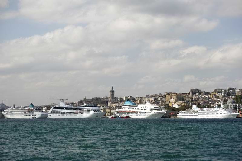 Cruise ships on bosphorus turkey