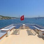 deck of private yacht in bosphorus and bosphorus bridge