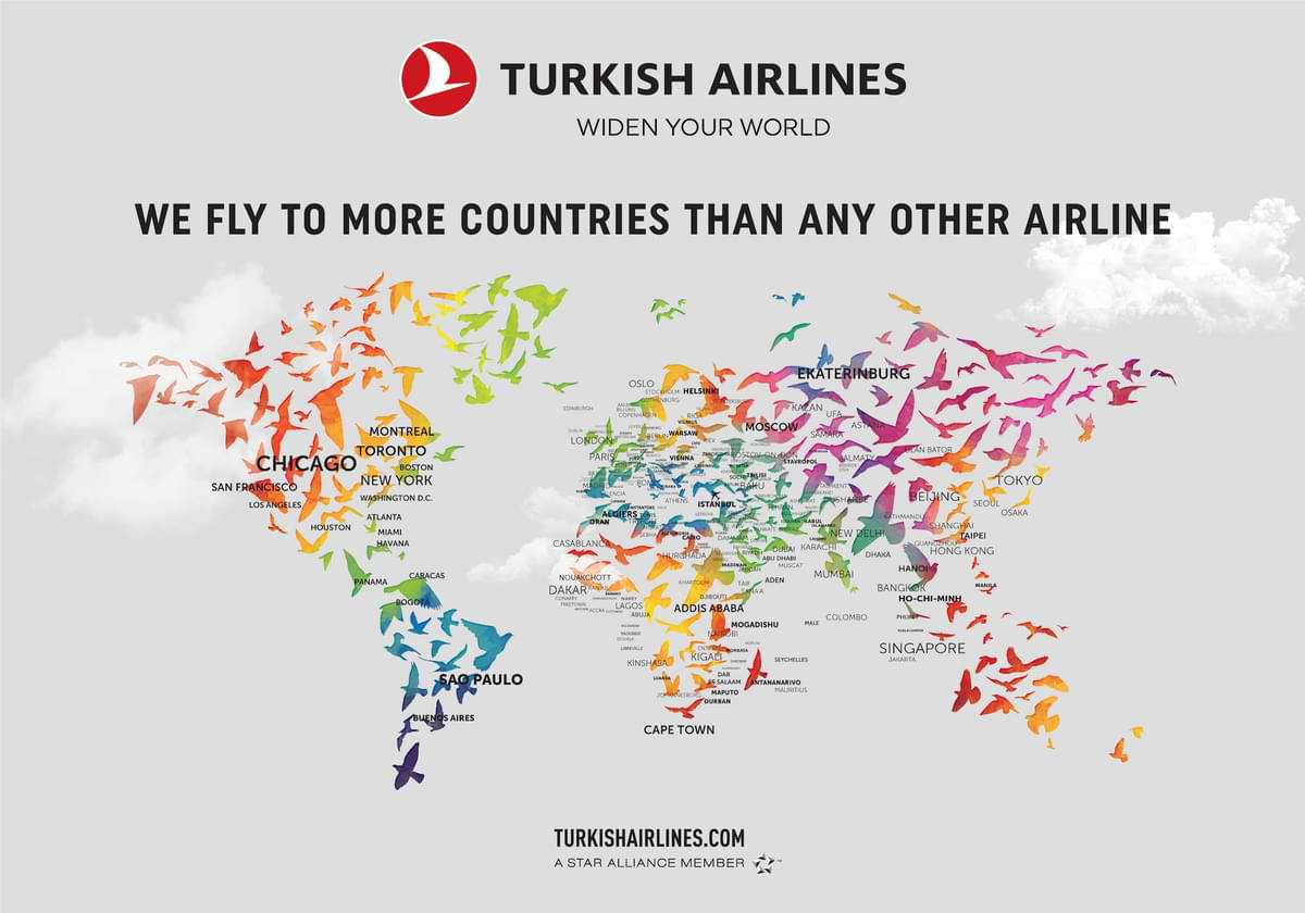 Turkish Airlines map destinations 