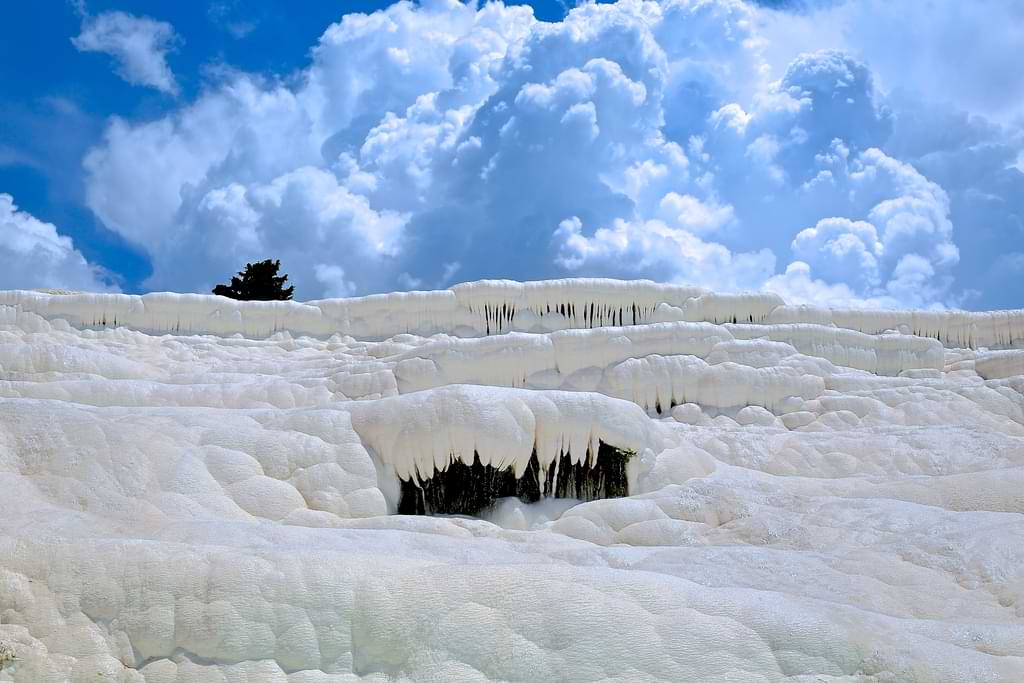 calcium white travertines at pamukkale